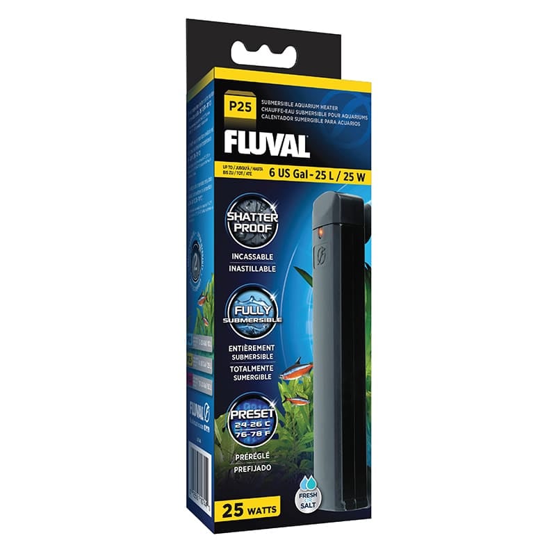 The Fluval P-Series heaters are pre-set to maintain a consistent temperature of 76-78 °F / 24-26 °C in both fresh and saltwater nano aquariums.