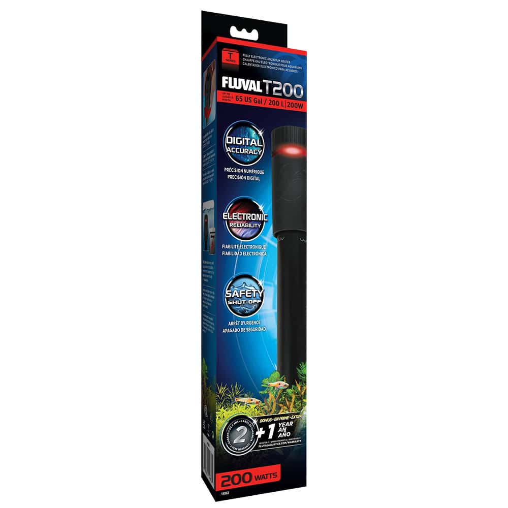 Fluval T-Series submersible heaters combine electronic accuracy, reliable monitoring, and multiple safety features to easily maintain desired aquarium water temperatures.