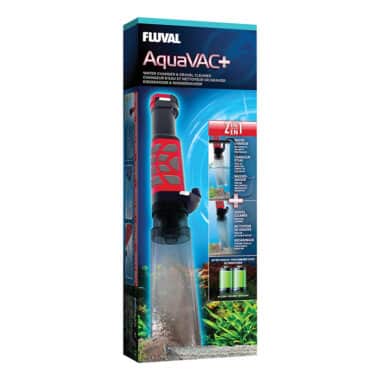 AquaVAC+ Water Changer & Gravel Cleaner Traps plant debris, fish waste, excess food and more and features a Removable filter cartridge that quickly detaches for waste disposal and rinsing