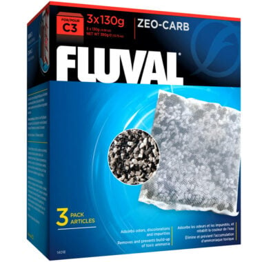 Designed for use with the Fluval C3 Power Filter, C3 Zeo-Carb is a premium blend of Fluval Carbon and Ammonia Remover that eliminate water impurities, odors and discoloration, while simultaneously removing toxic ammonia.