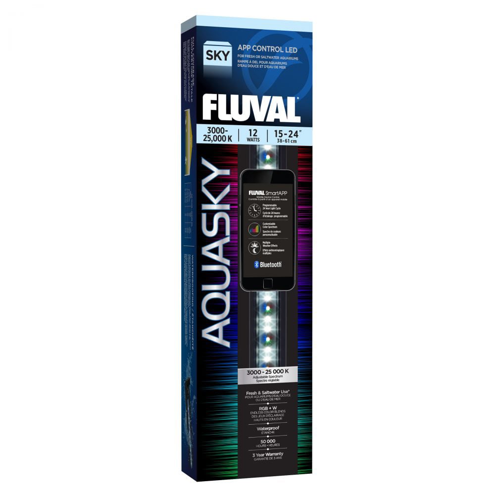 Operated exclusively via the FluvalSmart App on your mobile device, Fluval Aquasky 2.0 Bluetooth LED allows you to control the light output of red, green blue and super bright 6500K white LEDs for infinite color blends.