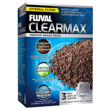Fluval ClearMax is a science grade resin designed to adsorb phosphate, nitrite and nitrate. Removal of these compounds result in crystal clear water and reduces the maintenance of your aquarium.
