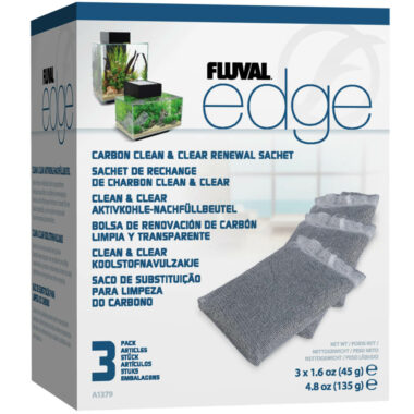 Fluval Edges Carbon Clean & Clear Renewal Sachet contains premium grade carbon that helps eliminate toxic impurities, odors and discoloration from aquarium water.