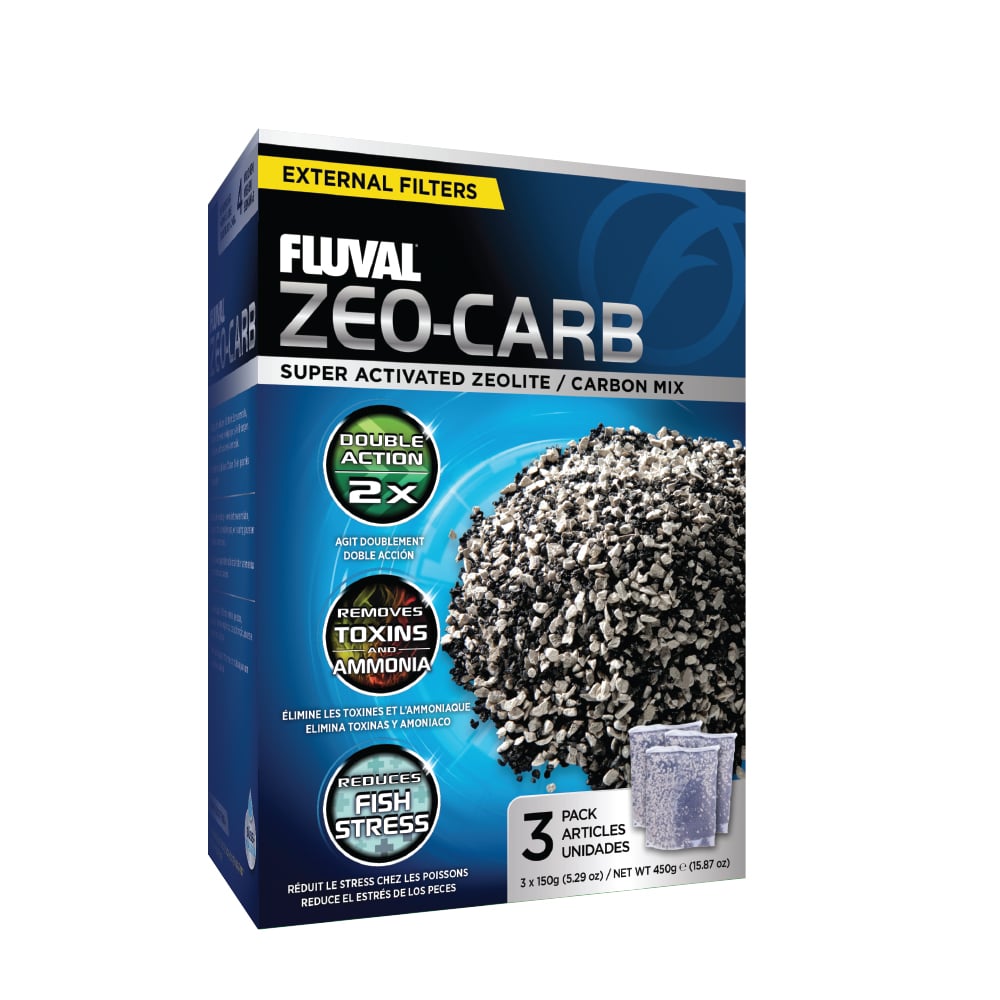Fluval Zeo-Carb is a premium blend of Fluval Carbon and Ammonia Remover that eliminate water impurities, odors and discoloration, while simultaneously removing toxic ammonia.