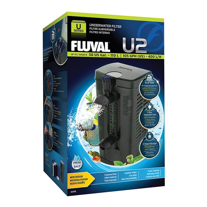 Fluval U2 Underwater Filter Offers outstanding 3-stage filtration, increased water movement and vital aeration, Fluval U-Series internal filters are the perfect solution where external filtration is not possible.