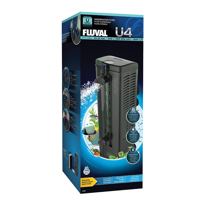 Fluval U4 Underwater Filter Offers outstanding 3-stage filtration, increased water movement and vital aeration, Fluval U-Series internal filters are the perfect solution where external filtration is not possible.
