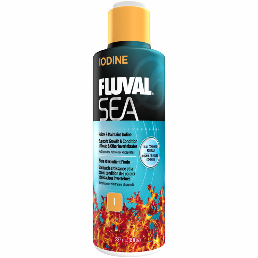 Fluval Iodine effectively offsets the ongoing depletion of iodine caused by protein skimming, coral growth, coralline algae growth and oxidizing interactions.