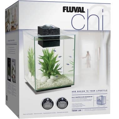 Inspired by Feng Shui, the unique Fluval Chi aquarium inspires relaxation by combining the calming sound of trickling water with the soothing sight of ambient illumination.