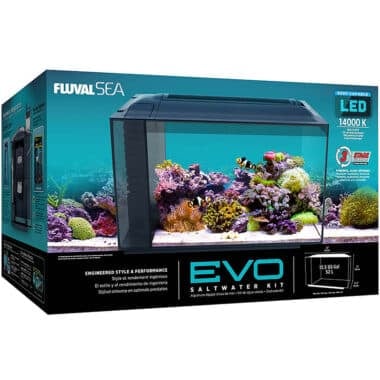 Go big in a small way! The all-new Fluval Evo nano saltwater kit packs the same performance features as a marine reef tank several times its size, but at just 13.5 gallons, is small enough to fit on most desks or countertops. Now you can finally enjoy the saltwater hobby for less money, less effort and less space required!