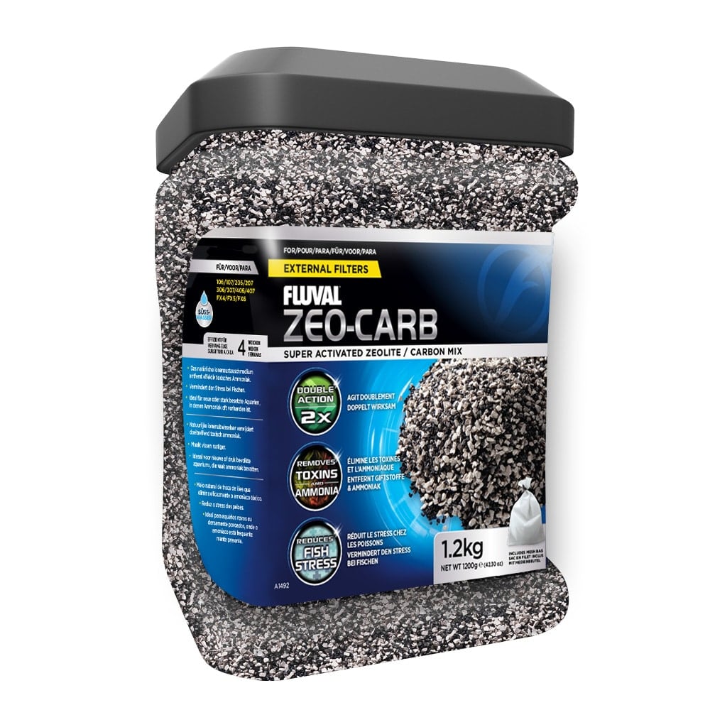 Fluval Zeo-Carb is a premium blend of Fluval Carbon and Ammonia Remover that eliminate water impurities, odors and discoloration, while simultaneously removing toxic ammonia.