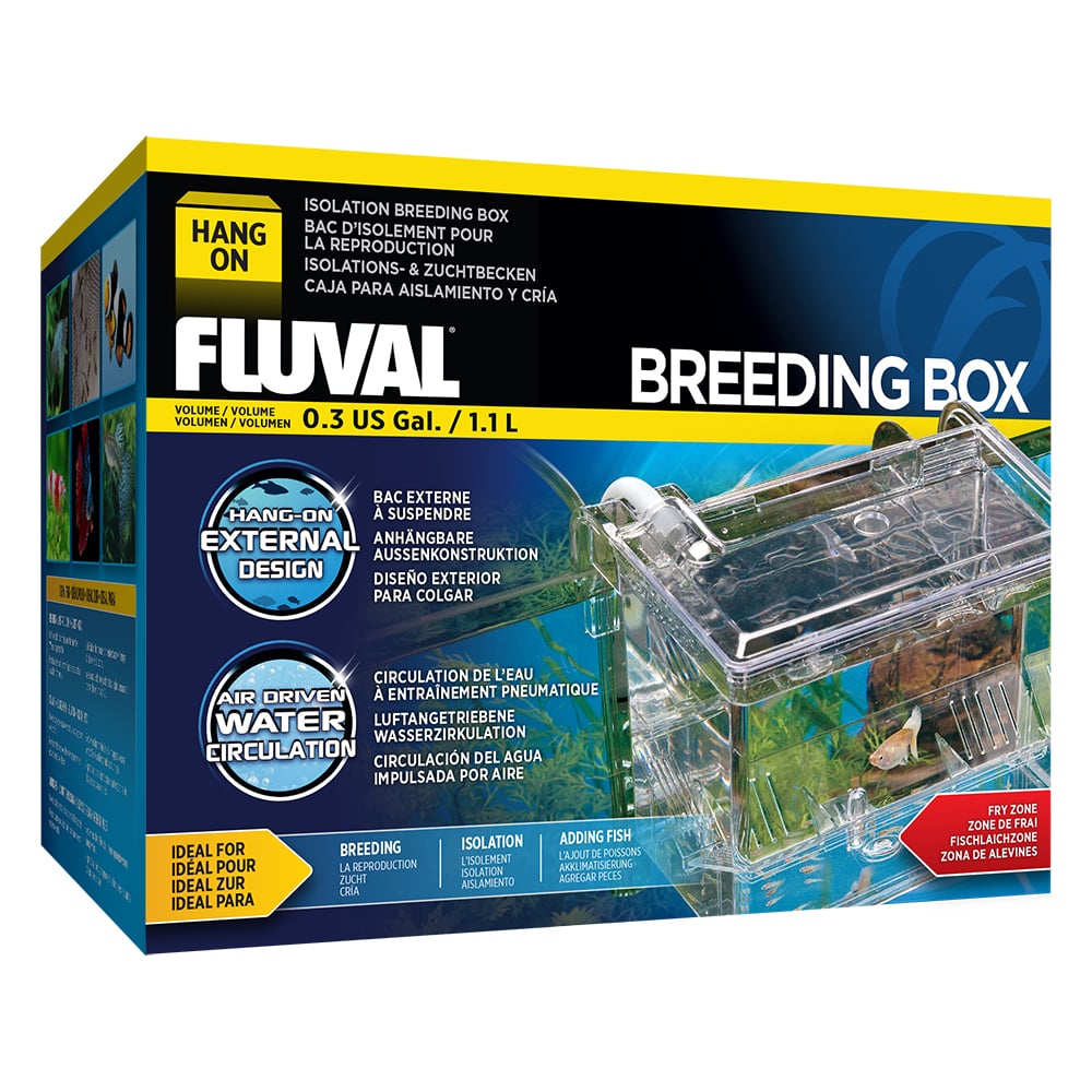Easily attaching to the side of most aquariums up to 1″ thick, the Fluval Hang-On Breeder Box provides isolated housing for protecting fry, sick/weak fish or new fish that require acclimation.
