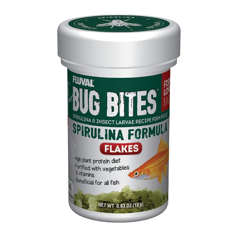 Fluval Bug Bites Spirulina Flakes are an Insect Larvae based Fish Food that are formulated to address the natural, insect-based feeding habits of fish and include a balanced mix of premium proteins, vitamins and minerals for complete daily nutrition.