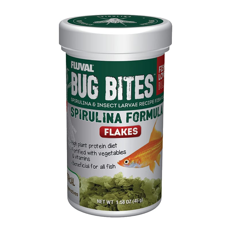 Fluval Bug Bites Spirulina Flakes are an Insect Larvae based Fish Food that are formulated to address the natural, insect-based feeding habits of fish and include a balanced mix of premium proteins, vitamins and minerals for complete daily nutrition.