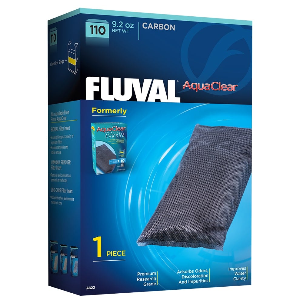 Fluval AquaClear 110 Activated Carbon Filter Insert improves water clarity in fresh and saltwater aquariums. Exclusively designed for the Fluval AquaClear 110 Power Filter, it provides superior adsorption qualities which eliminate odors, discoloration and impurities. Single pack.