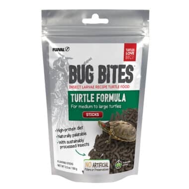 Bug Bites Turtle Sticks fish food are formulated to address the natural, insect-based feeding habits of fish and include a balanced mix of premium proteins, vitamins and minerals for complete daily nutrition.