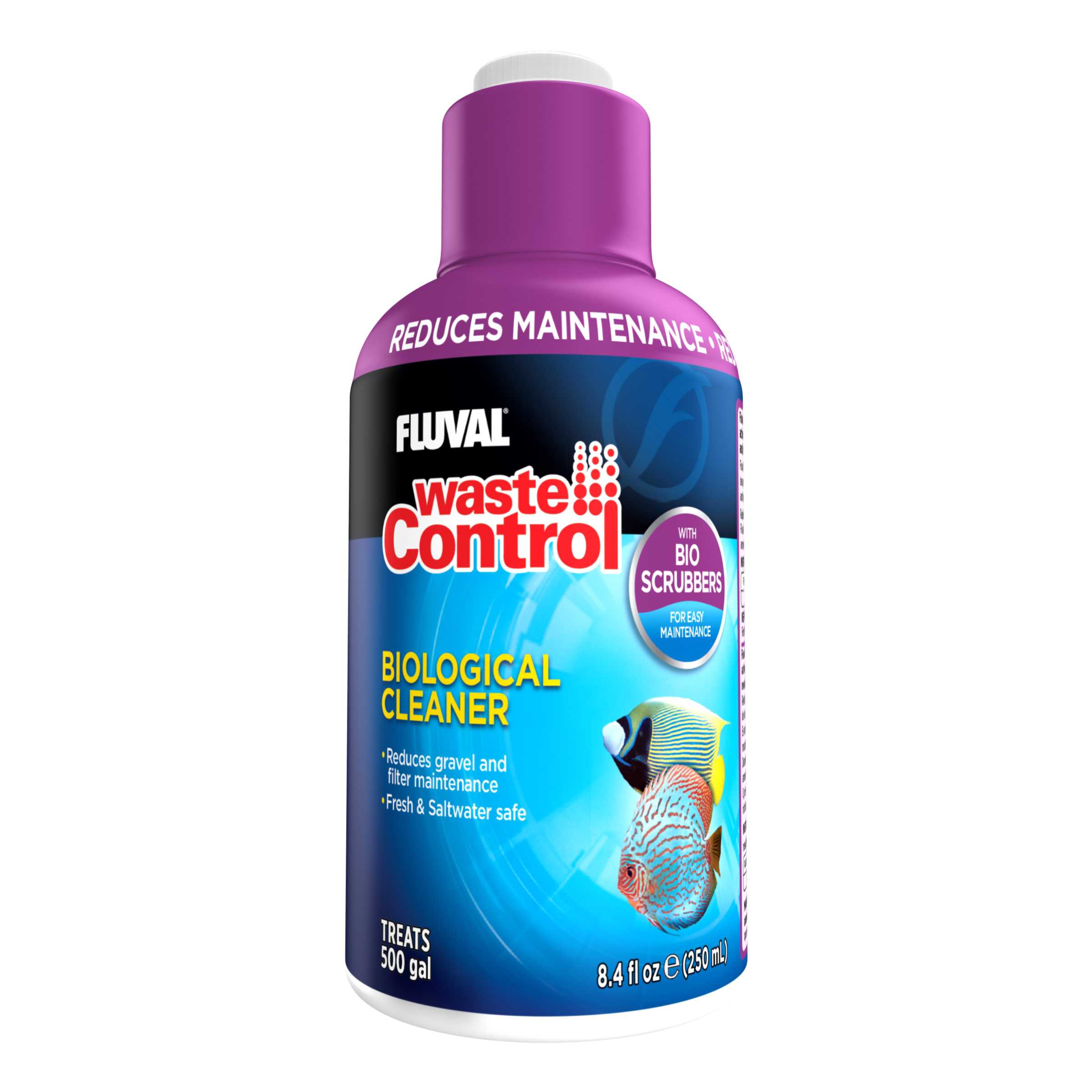 Fluval Waste Control Biological Aquarium Cleaner reduces organic waste and overall tank maintenance by effectively cleaning interior surfaces and is infused with Bio Scrubbers – beneficial bacteria that breaks down waste and promotes clean water and living conditions