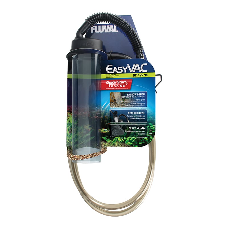 With its narrow design, EasyVac makes cleaning those hard-to-reach areas a breeze. Quick-Start priming offers fast and easy start-ups, while an integrated gravel guard prevents clogging. Within this model you also find non-kink hosing and a Special 2-in-1 bucket clip that provides secure attachment as well as a convenient water flow adjustment.
