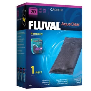 Fluval AquaClear 20 Activated Carbon Filter Insert improves water clarity in fresh and saltwater aquariums. Exclusively designed for the Fluval AquaClear 20 Power Filter, it provides superior adsorption qualities which eliminate odors, discoloration and impurities. Single pack.
