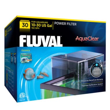 The Fluval AquaClear 30 Power Filter features a unique multi-stage filtration system that provides complete mechanical, chemical and biological filtration for superior water quality. The Power Filter has a filtration volume that is up to 7 times larger than comparable filters.