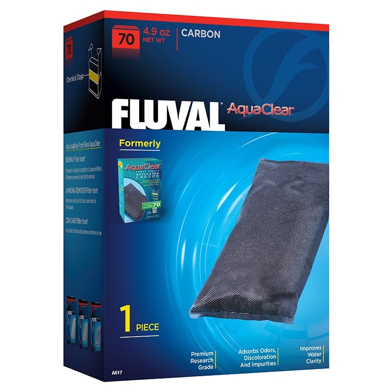 Fluval AquaClear 70 Activated Carbon Filter Insert improves water clarity in fresh and saltwater aquariums. Exclusively designed for the AquaClear 50 Power Filter, it provides superior adsorption qualities which eliminate odors, discoloration and impurities. Single pack.